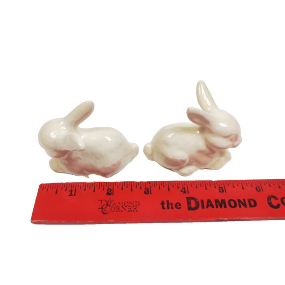 Pair Vintage Small White Porcelain Rabbit Figurines Decor 2.5 in Set of 2 - Picture 3 of 5